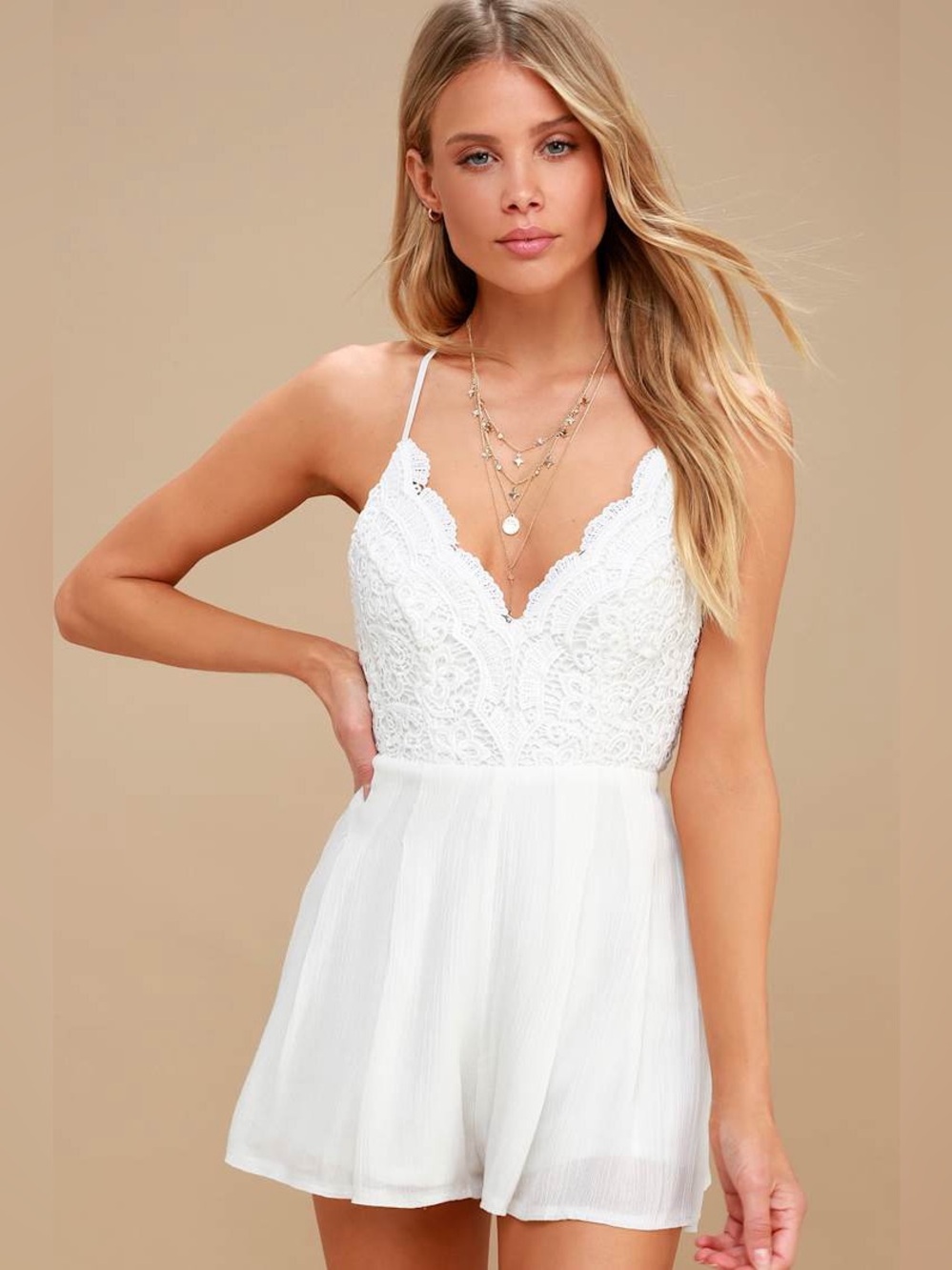 Lulus Ivory Backless Lace Romper - Size Small